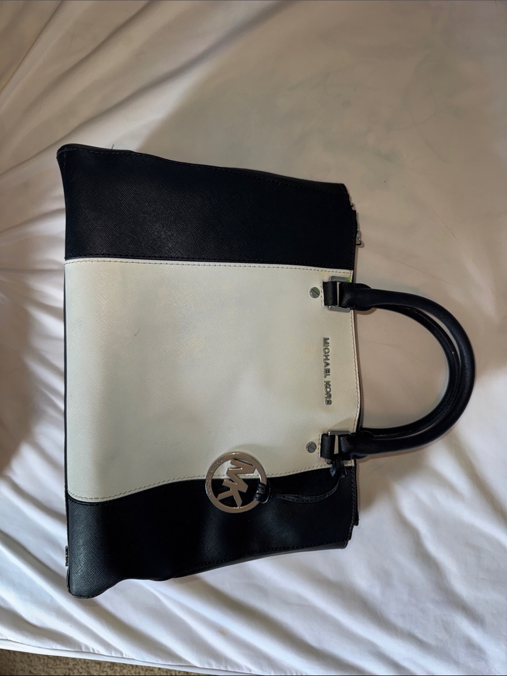 Michael Kors Black and White Two-Tone Saffiano Satchel